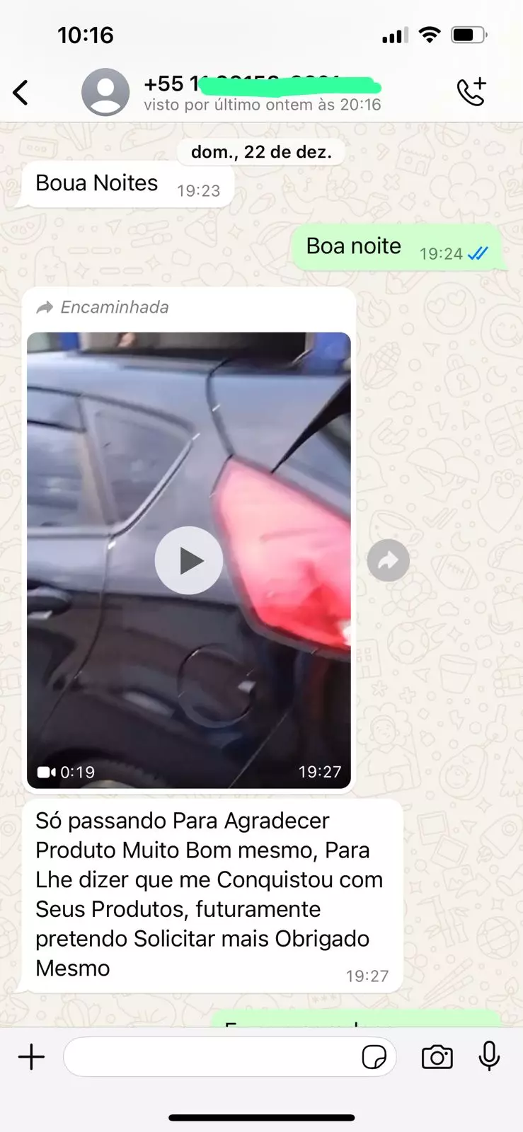 Depoimento de cliente via WhatsApp