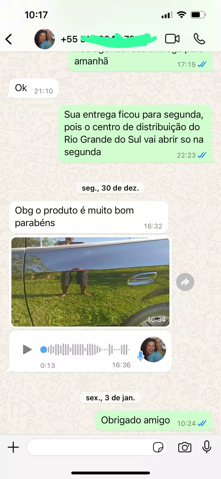Depoimento de cliente via WhatsApp