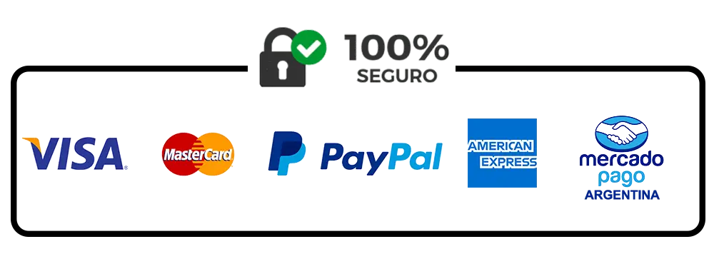 Formas de pagamento seguras: Visa, PayPal, Amex e Mercado Pago